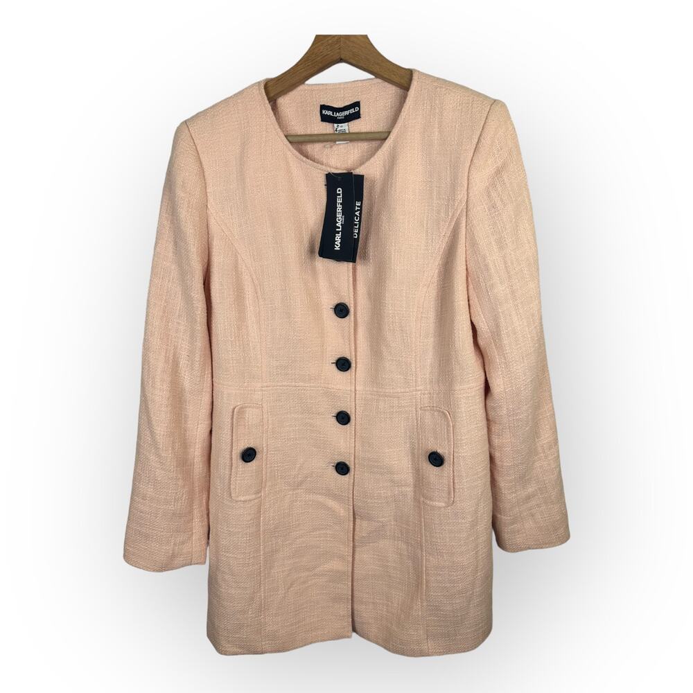 Karl Lagerfeld Women’s 12 Sherbert Pink Long Button‑Front Blazer Jacket NWT